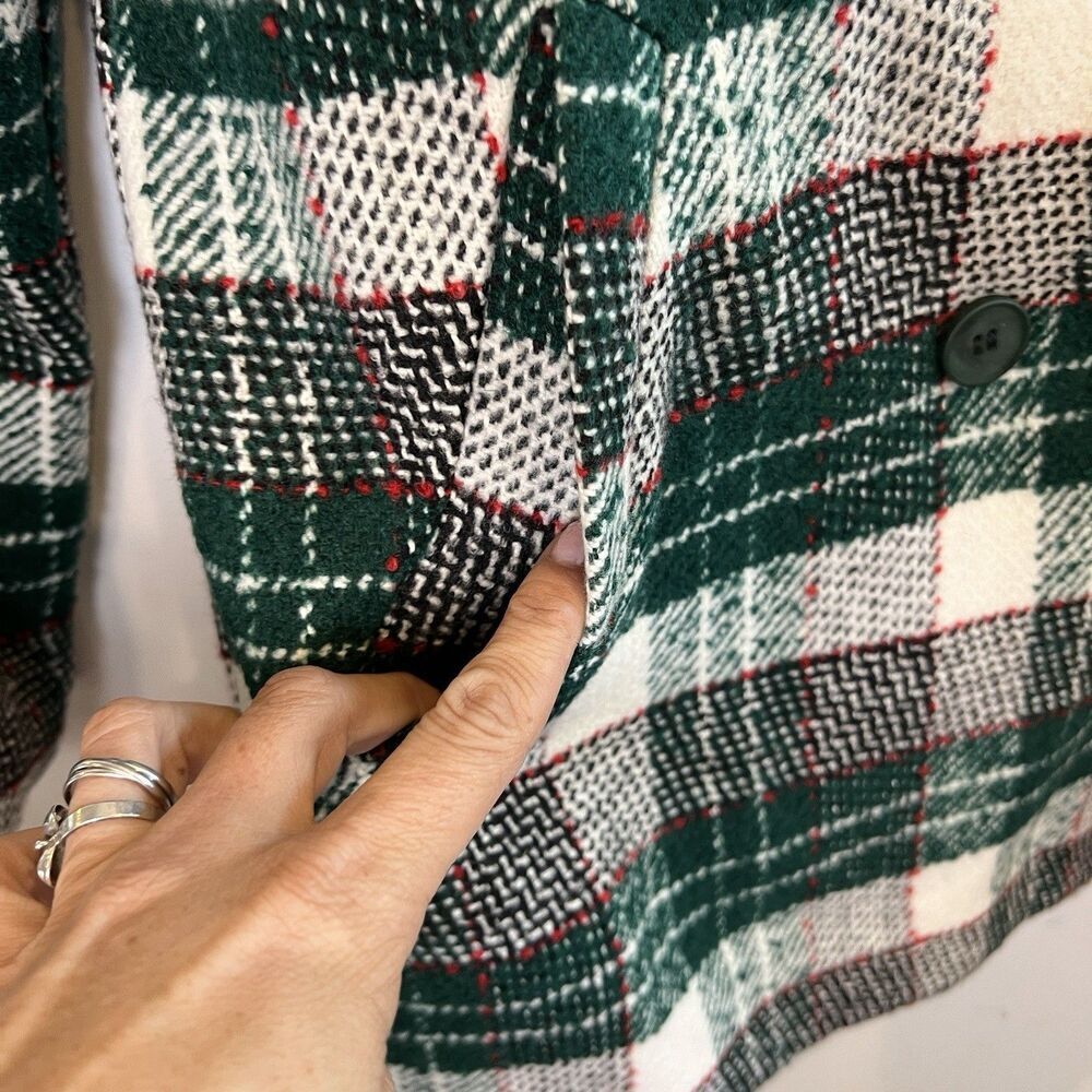 Aura Green Tartan plaid double-breasted peacoat jacket Women's Small Preppy Chic - Picture 7 of 10